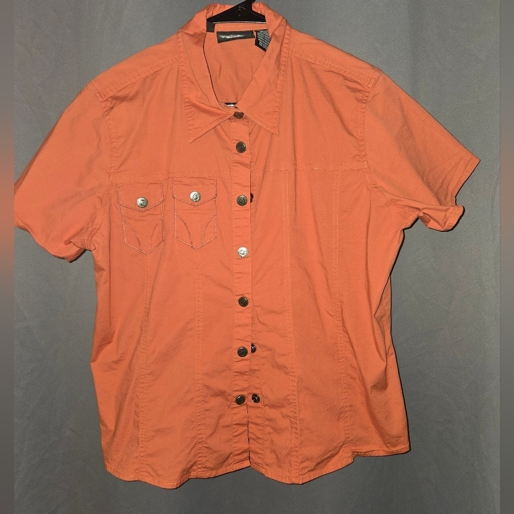 Harley-Davidson Women's Orange Button-Up Shirt Size XL | Western Style Pockets